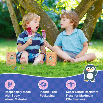 Kids Biodegradable Dental Floss Picks 160 Counts | Penguin Unflavored