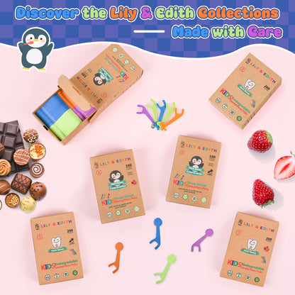 Kids Biodegradable Dental Floss Picks 160 Counts | Penguin Unflavored